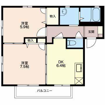 アン ソレーユA(2DK/2階)の間取り写真