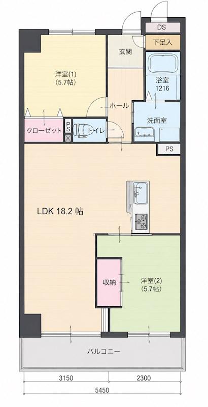 フローラ青山(2LDK/1階)の間取り写真