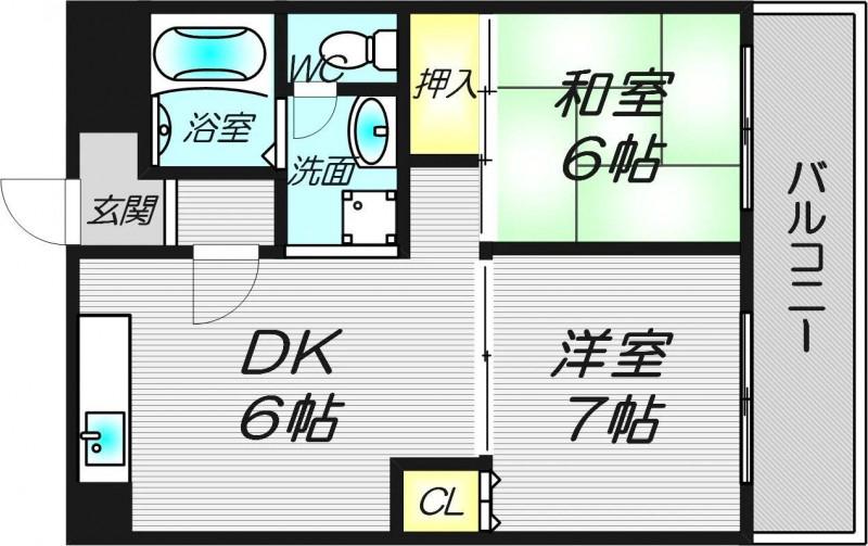 エクセル難波(2DK/7階)の間取り写真