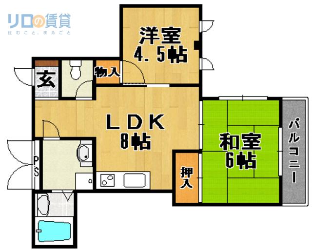 UJビル宝塚(2LDK/3階)の間取り写真