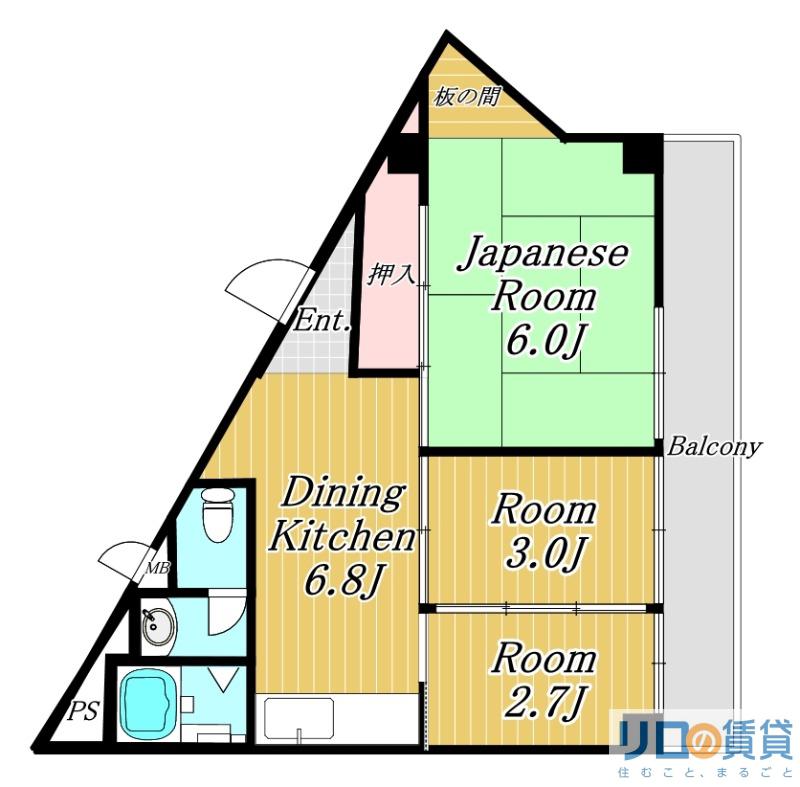 ハイツ東淀(3DK/3階)の間取り写真
