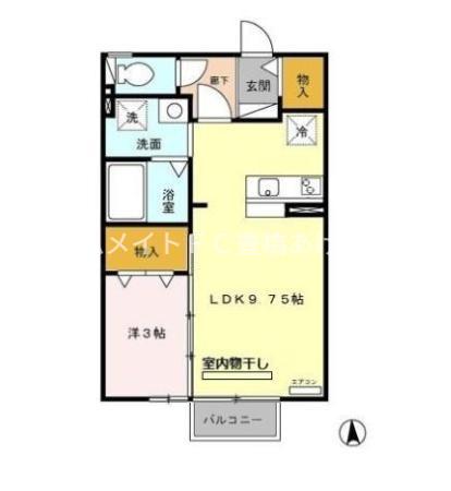 ヴィライン若宮(1LDK/2階)の間取り写真