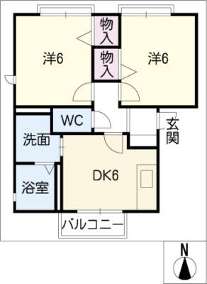 コーポ・リブェール(2DK/2階)の間取り写真