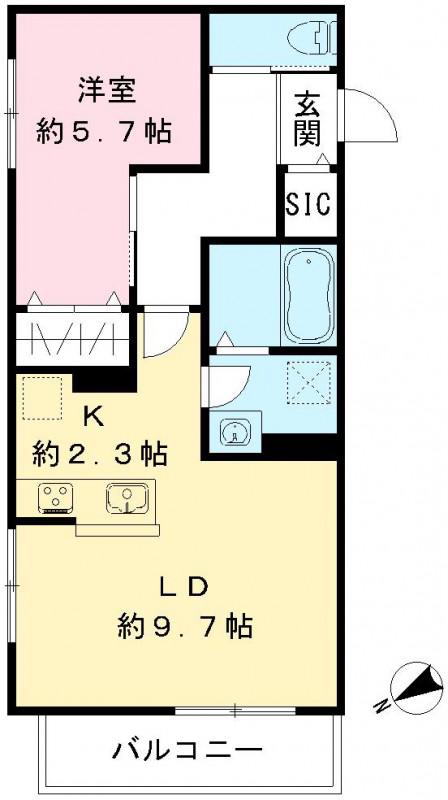 ルリエ目黒中央町(1LDK/2階)の間取り写真