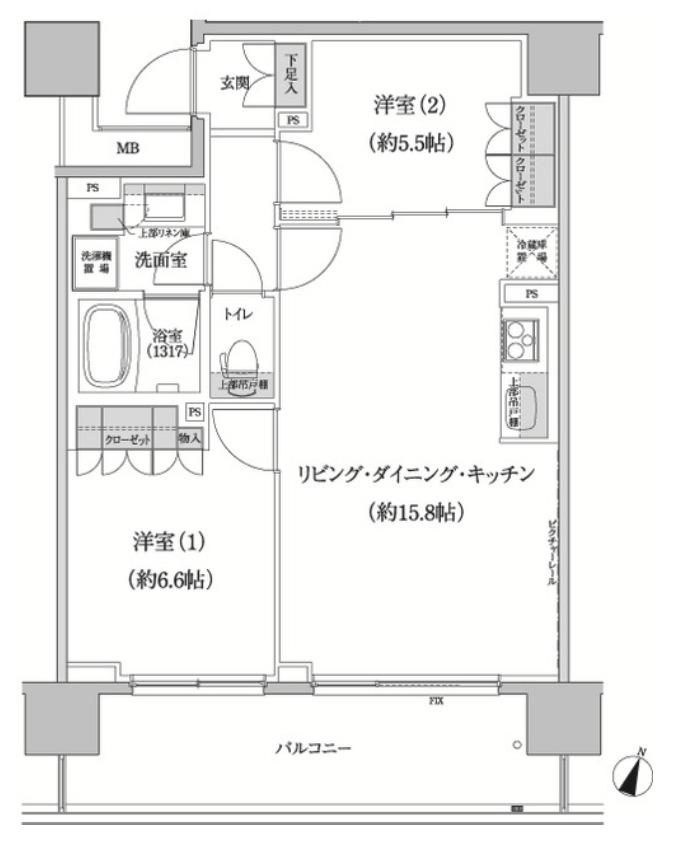 パークハビオ渋谷本町レジデンス(2LDK/4階)の間取り写真