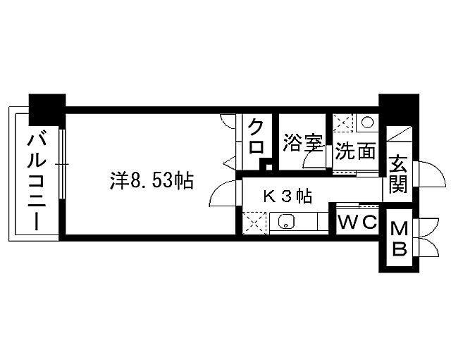 ラフィーネ到津学園通(1K/2階)の間取り写真