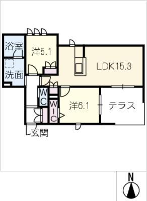 BAMBOU DEUX(2LDK/1階)の間取り写真