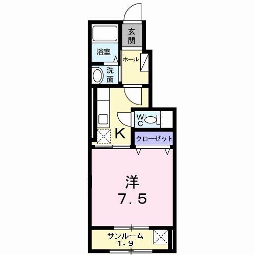 ジュラフ B(1K/1階)の間取り写真