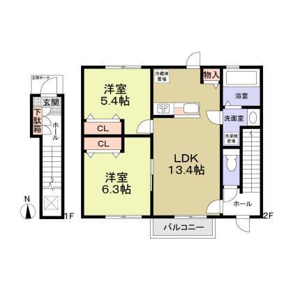フォレストメゾン聖蹟D(2LDK/2階)の間取り写真