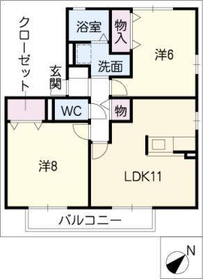 エバーグリーンA(2LDK/2階)の間取り写真