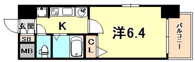 エステムプラザ神戸水木通グランクロス(1K/6階)の間取り写真