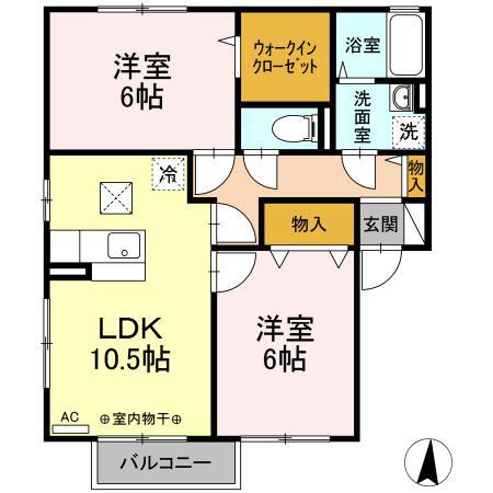 グローリオ城南A(2LDK/1階)の間取り写真