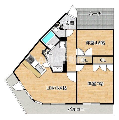 ライオンズマンション阿倍野松崎町(2LDK/10階)の間取り写真
