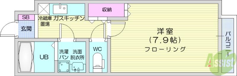 サニーベール八幡(1K/2階)の間取り写真