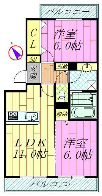 アルバグランデ(2LDK/1階)の間取り写真