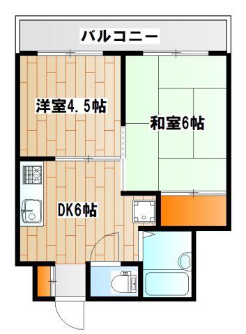 上大岡グリーンハイツD(2DK/4階)の間取り写真