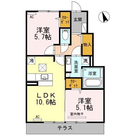 GLANZYUI(2LDK/1階)の間取り写真