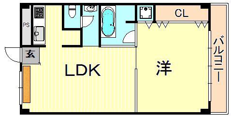 メイピース芦屋(1LDK/3階)の間取り写真