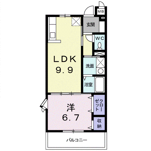 アルカンシエルB(1LDK/2階)の間取り写真
