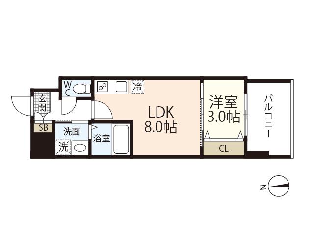 ARTISTA宝町(1LDK/12階)の間取り写真