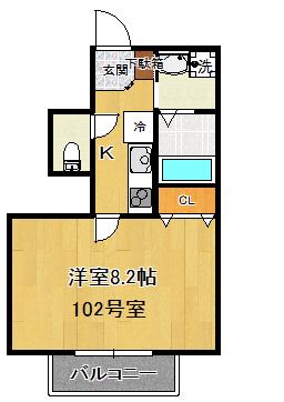 ルーナ葉山(1K/1階)の間取り写真
