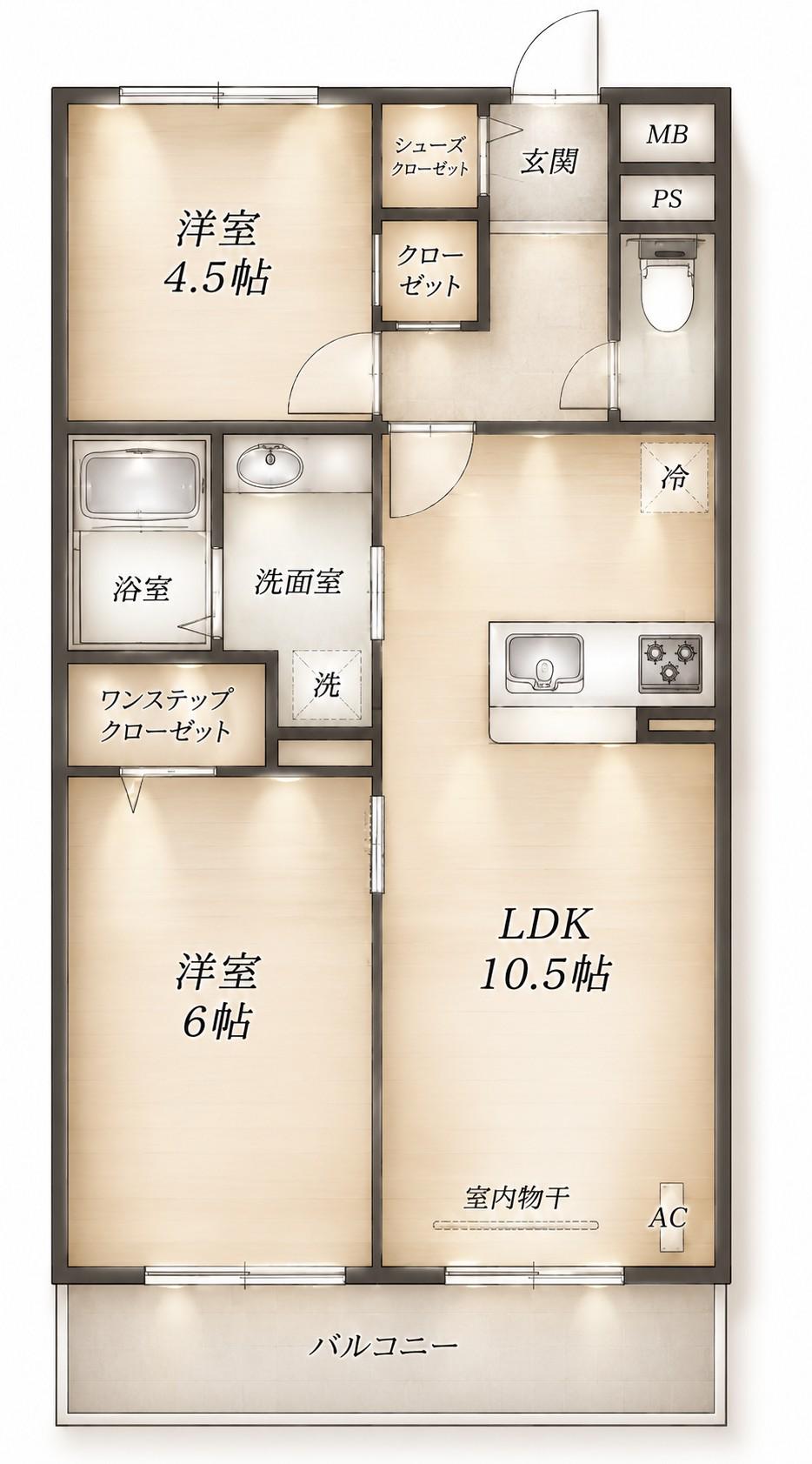 グリーングラス(2LDK/2階)の間取り写真