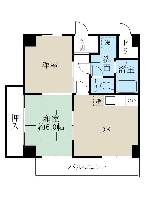 リバティープラザ東堀I(2DK/4階)の間取り写真