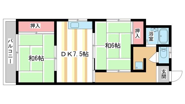 ナラコック三条ハイツ(2DK/3階)の間取り写真
