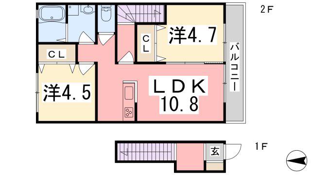 イストワールA棟・B棟(2LDK/2階)の間取り写真
