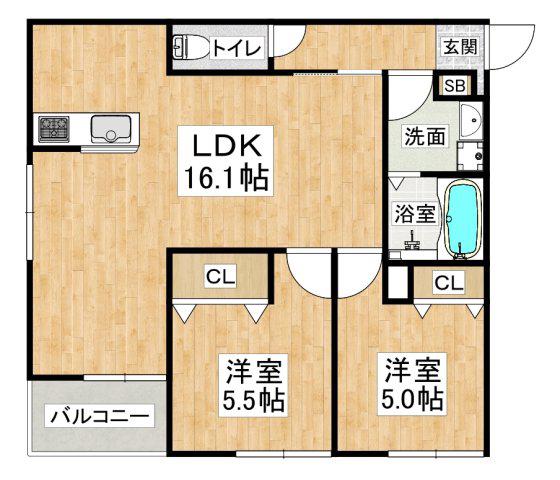 プライム神戸垂水(2LDK/1階)の間取り写真