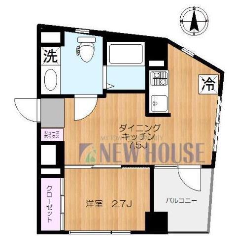 COCOMO神楽坂(1DK/3階)の間取り写真