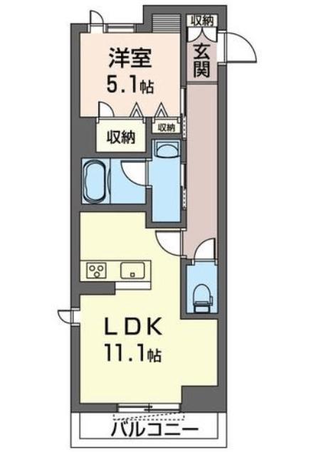 フォンターナ鈴谷(1LDK/2階)の間取り写真