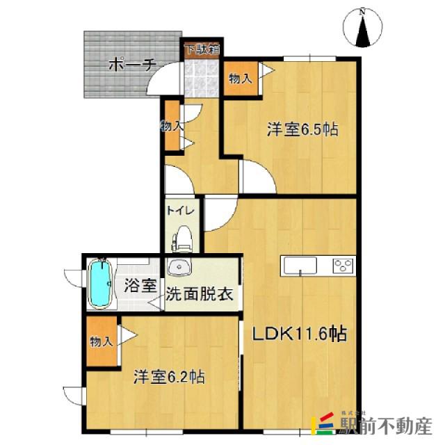 F・フラッツ鳥栖D棟(2LDK/1階)の間取り写真