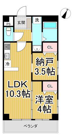 グランジュテ寺畑(1SLDK/3階)の間取り写真