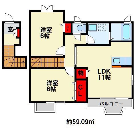 ソレーユ上曽根A棟(2LDK/2階)の間取り写真