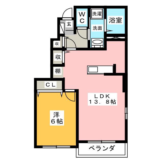 フォーチュネイトビレッジC(1LDK/1階)の間取り写真