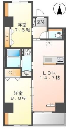 ラ カーサ明倫(2LDK/9階)の間取り写真