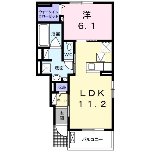 ベルジュ土橋(1LDK/1階)の間取り写真