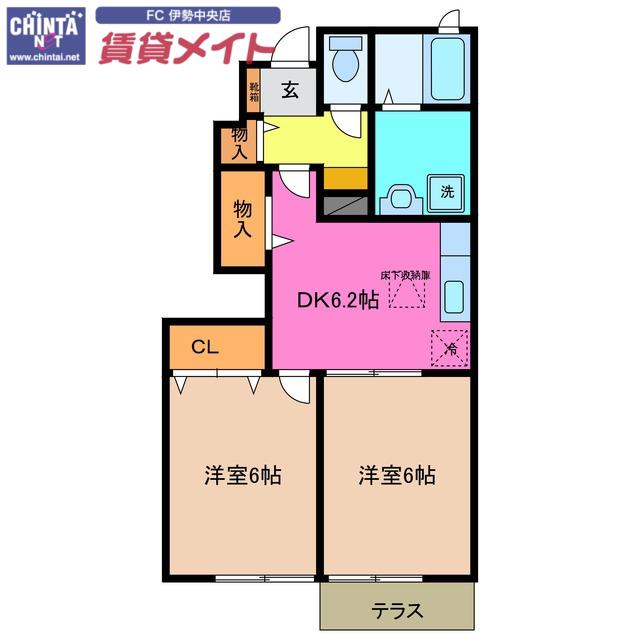 ARDEN D棟(2DK/1階)の間取り写真