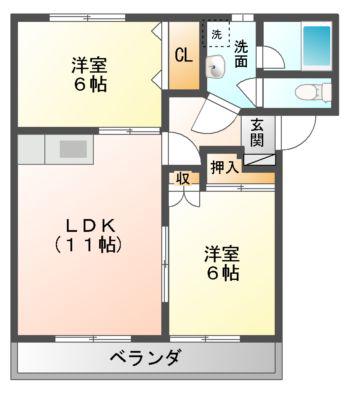 グランディール(2LDK/1階)の間取り写真