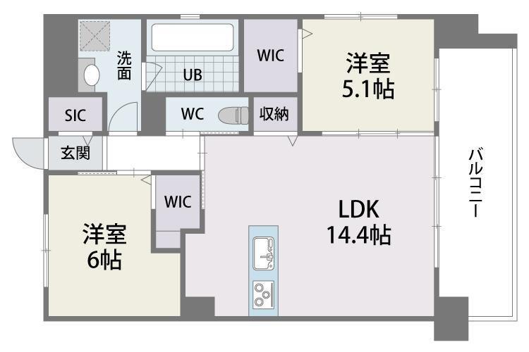 ヴァンヴェール大濠(2LDK/4階)の間取り写真