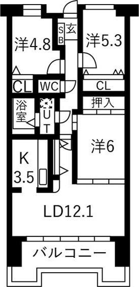 シャトレ愛松 稲沢III(3LDK/4階)の間取り写真