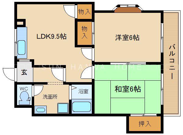ハイデンス山本2(2LDK/2階)の間取り写真
