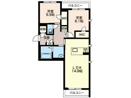 プレジール総社(2LDK/3階)の間取り写真