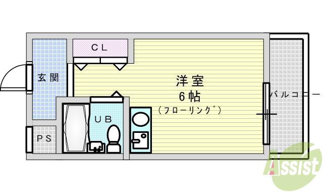 ファインクレスト江坂(ワンルーム/6階)の間取り写真