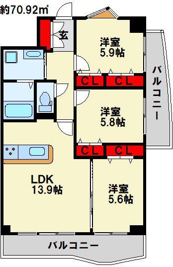 VERDE大手町(3LDK/10階)の間取り写真
