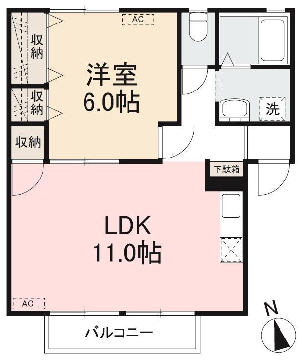 アルカディア屋島A・B(1LDK/2階)の間取り写真