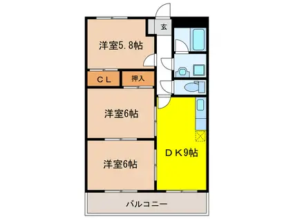 メゾンドボヌールI(3DK/3階)の間取り写真