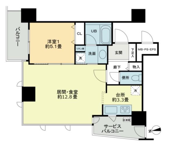 クロスレジデンス大阪新町(1LDK/10階)の間取り写真