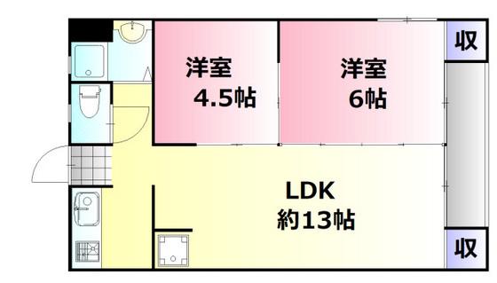 中尾ビル(2LDK/3階)の間取り写真
